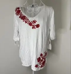 TALBOTS 花柄刺繍 半袖シャツ Lのサムネイル