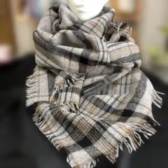 大判チェック柄ストール グレー・ブラック