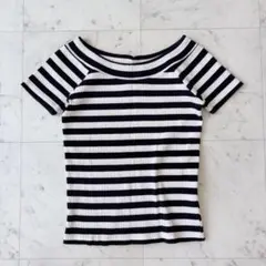 エヌドット ボーダーカットソー 半袖Tシャツ 細リブトップス ボートネックのサムネイル