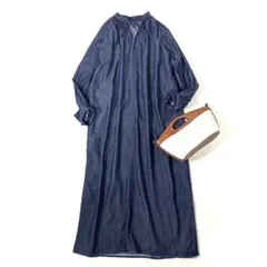 INED ダンガリーデニムワンピース リボン　シャツワンピース インディゴ