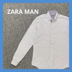 【美品】ZARA ザラマン　シャツ　スリムフィット　ボーダー　ブルー　ホワイト