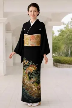 フルセット後藤久美子ブランド京友禅黒留袖　西陣総士刺繍正絹袋帯　婚礼正絹帯揚帯締のサムネイル