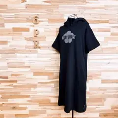 【マリークワント】花デイジー ロゴ 半袖パーカー ロング ワンピース M 黒のサムネイル