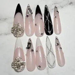 韓国　ギャル　ネイルチップ　ネイル　ロング　スナ系　量産型　y2k ワンホン