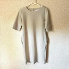 【美品】ユナイテッドアローズ ストライプリブ編み ライトグレー 半袖ワンピース