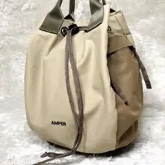 希少 Ampersand 巾着式 ショルダー ハンドバッグ 2way ベージュ