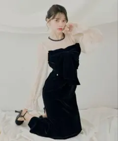 CHICO 配色シアーリボンベロアワンピース オケージョンドレス