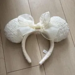 ディズニー ミニーちゃん ホワイト ツイード カチューシャ
