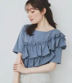 tシャツ アシメフリルトップス ブルー　 index