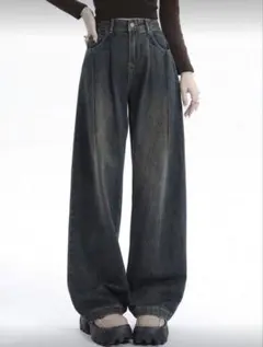 SHEIN ダークデニム ワイドパンツ