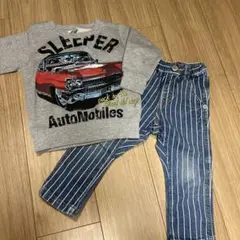 裏起毛トレーナー&ストライプデニムパンツセット