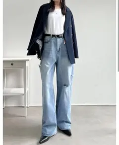 Re:EDIT サイドスリットワイドストレートコットンデニムパンツ Sサイズ