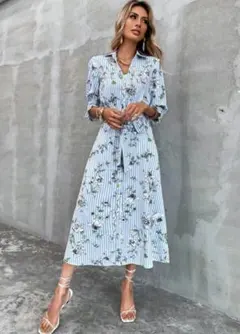 ケ*イ様 ZARA ロングワンピース シャツワンピース フレア 花柄 ベルト付き