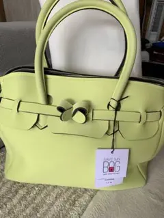SAVE MY BAG リボン付きライムグリーンハンドバッグ