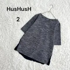 【ハッシュアッシュ】2(M)半袖カットソー　シアー　シンプル　異素材　ネイビー