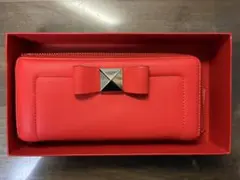 【美品】kate spade 長財布 リボン レッドオレンジ（朱色）