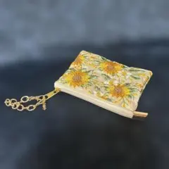 Indian embroidered ribbon sunflower mini pouch, Swarovski crystal flat pouch, mini pouch
