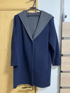 UNIQLO ネイビー グレー フード付き チェスターコート S