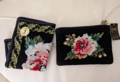 tomo様専用　FEILER フラワー刺繍ポーチ 黒　タオルハンカチセット