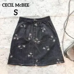 【CECIL McBEE】セシルマクビー 花刺繍デニムミニスカート ガーリー