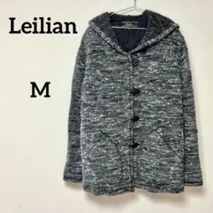 Leilian レリアン フード付きツイード調ウール混コート 日本製