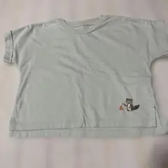 アライグマ刺繍 薄いグリーン Tシャツ　90