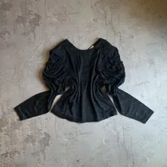 80s パフスリーブ ジャガード ブラウス 総柄 花柄 バラ オケージョン 上品