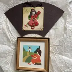 【2点セット】和紙人形 壁掛け 扇形　+ 写真立て　インテリア　可愛い
