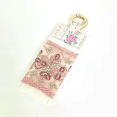 ハンドメイド　リップケース　L102　インド刺繍リボン　ピンク