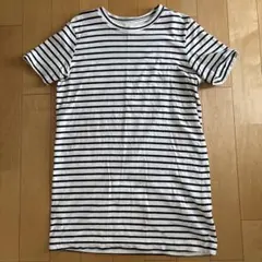 H&M BASICS ボーダー 半袖チュニック ホワイト×ブラック Mのサムネイル