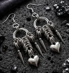 大ぶり ロング ピアス シルバー ハート スパイク モード メンズ ユニセックス