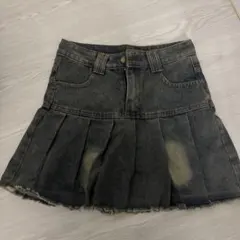 ダークグレー プリーツデニムミニスカート