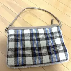 クーコ　　ファー素材 チェック柄 2Wayショルダーバッグ　COOCO モカ