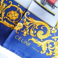 CELINE　セリーヌ　列車デザイン　スカーフ　シルク100%㉓のサムネイル