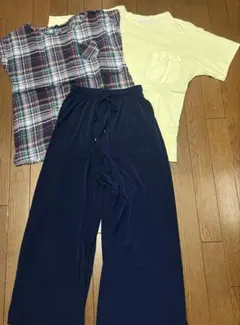 レディースまとめ売り　チェック柄シャツ　ZARA黄色Tシャツ　ネイビーパンツ