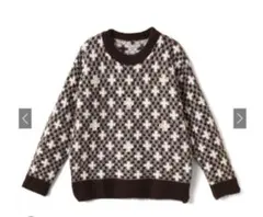 GRL パールクロス柄ニットトップスグレー[ac2046]