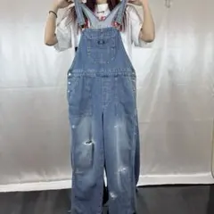 NASTYオリジナル リメイク ダメージ加工 デニム オーバーオール サロペット