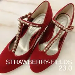 大人かわいい STRAWBERRY FIELDS ベロア パンプス ビジュー赤