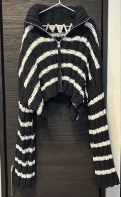ZARA ボーダー ハーフジップ ニット ショート丈 Sサイズ