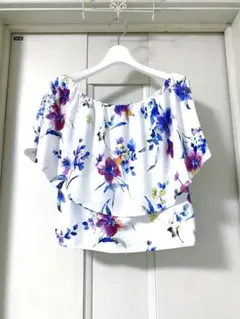 新品リエンダ花柄オフショルダートップスカットソーホワイト白riendaリゾート海のサムネイル