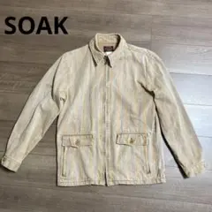SOAK デニム風ジャケット　ジップアップ　ストライプ　ブラウン　色あせ　古着