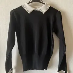 襟パール付き　ニット　かわいい