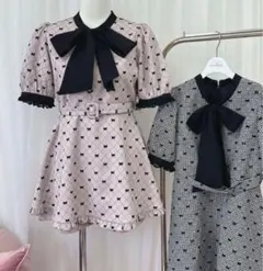 evelyn リボンロンパース ピンク