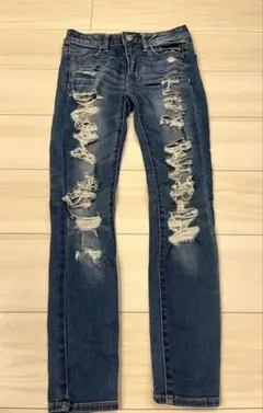 AMERICAN EAGLE ダメージデニム スキニー サイズ2のサムネイル