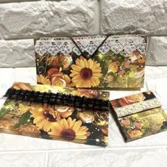 お得セット　NO.6 ハンドメイド　蛇腹ファイル3点セット　向日葵