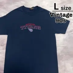 USA古着　90s　NFL　テネシータイタンズ　Tシャツ　L　ネイビー　紺　刺繍