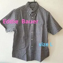 Eddie Bauer ブラック系チェック 半袖シャツ Lサイズ