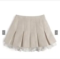 インパン裏地付きフリルツイードプリーツミニスカート[gm838]