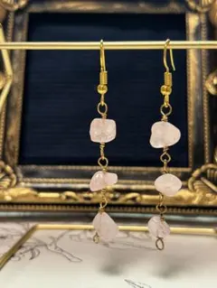 天然石　甘すぎないローズクォーツピアス（イヤリング変更可）