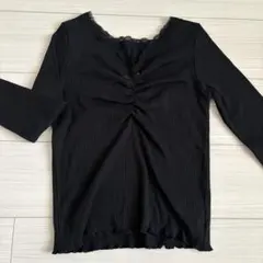 【平成ギャル】即購入⭕️レース付き黒リブ長袖トップス